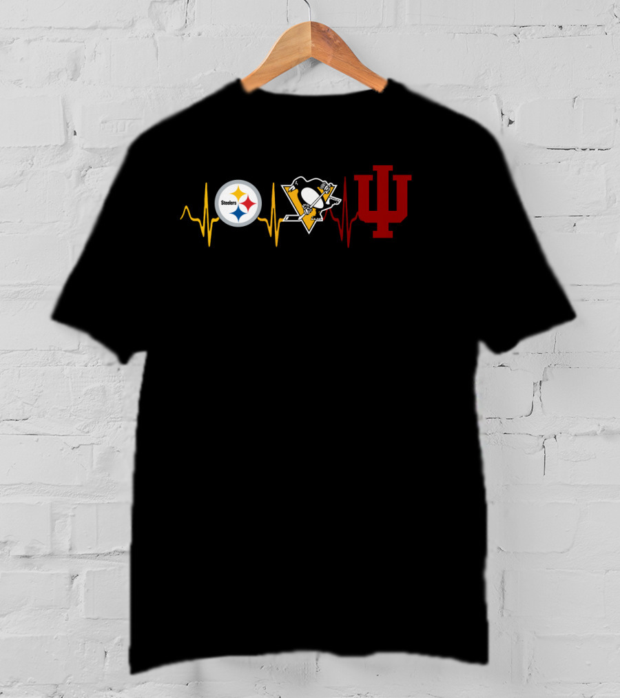 Steelers Penguins Indiana Hoosiers Heartbeat Logo Collaboration T-Shirt