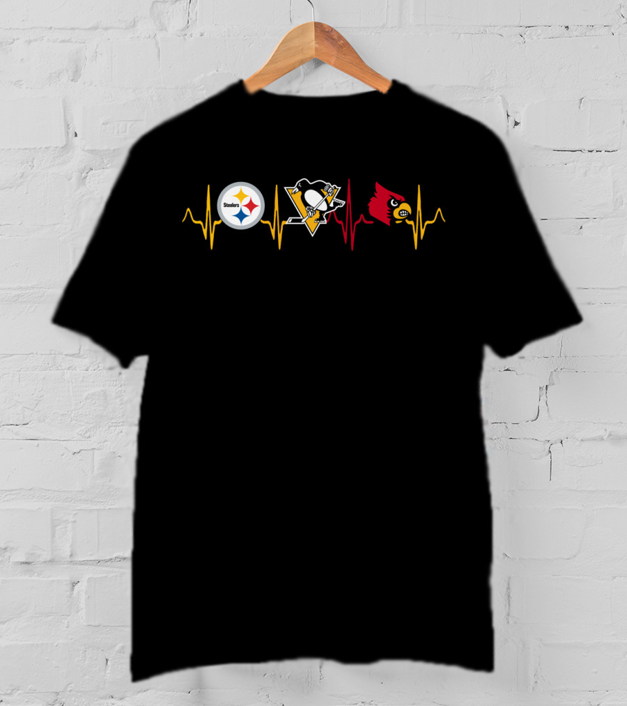 Steelers Penguins Louisville Cardinals Heartbeat T-Shirt