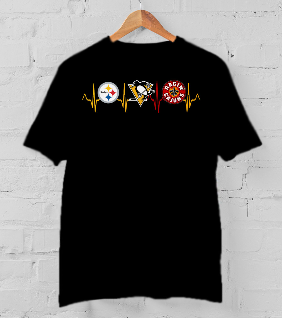 Steelers Penguins Ragin Cajuns Heartbeat T-Shirt