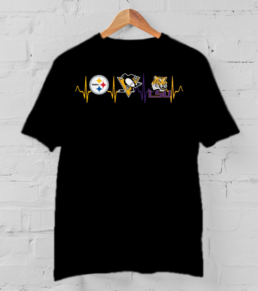 Steelers Penguins Lsu Heartbeat Logo Collection T-Shirt