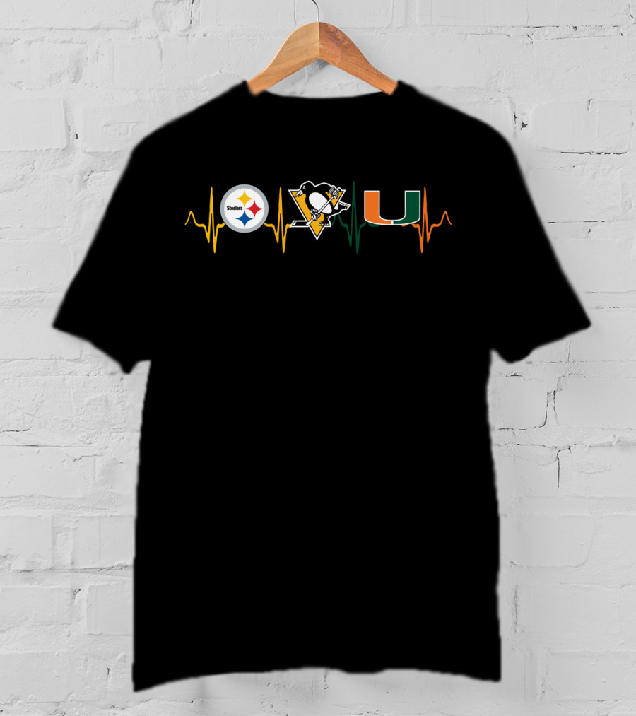 Steelers Penguins Miami Hurricanes Heartbeat T-Shirt