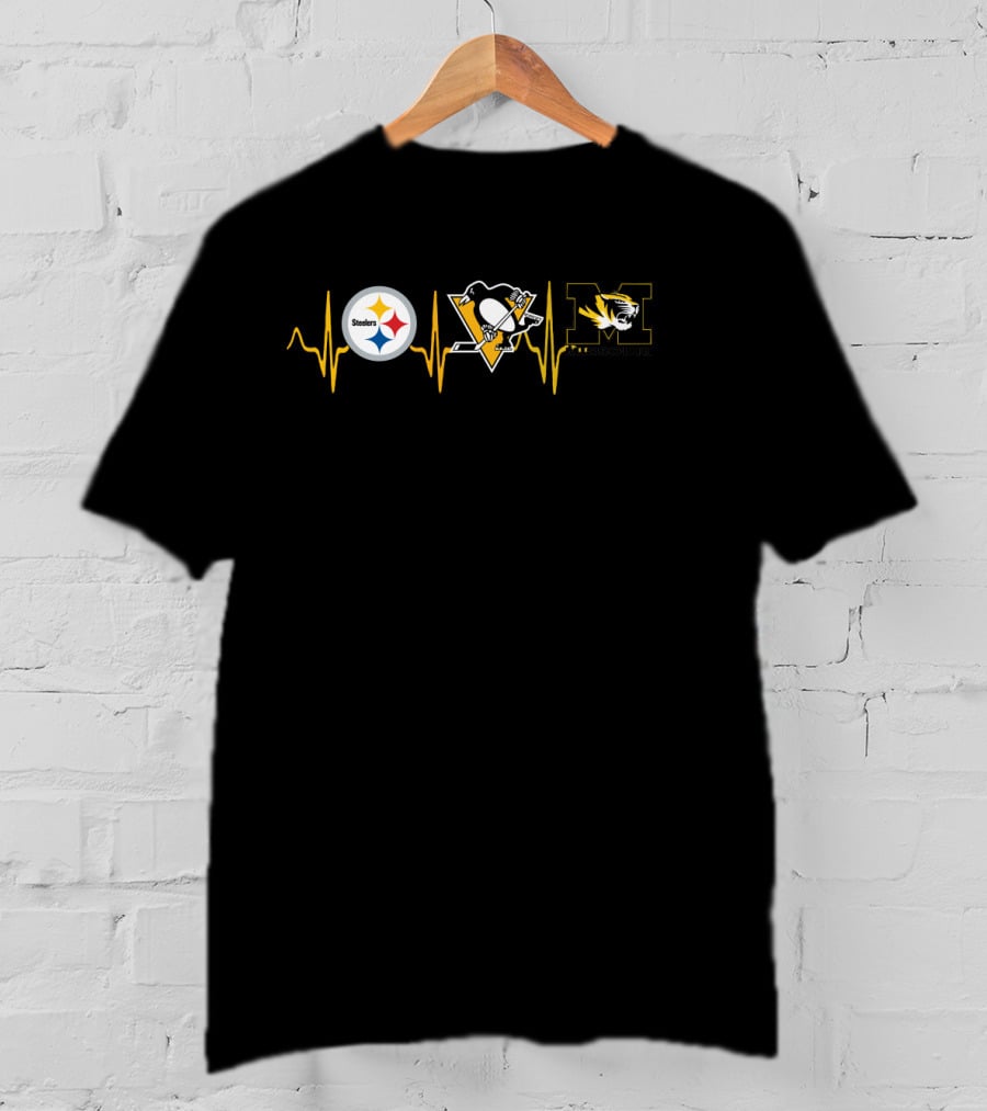 Steelers Penguins Missouri Tigers Heartbeat T-Shirt