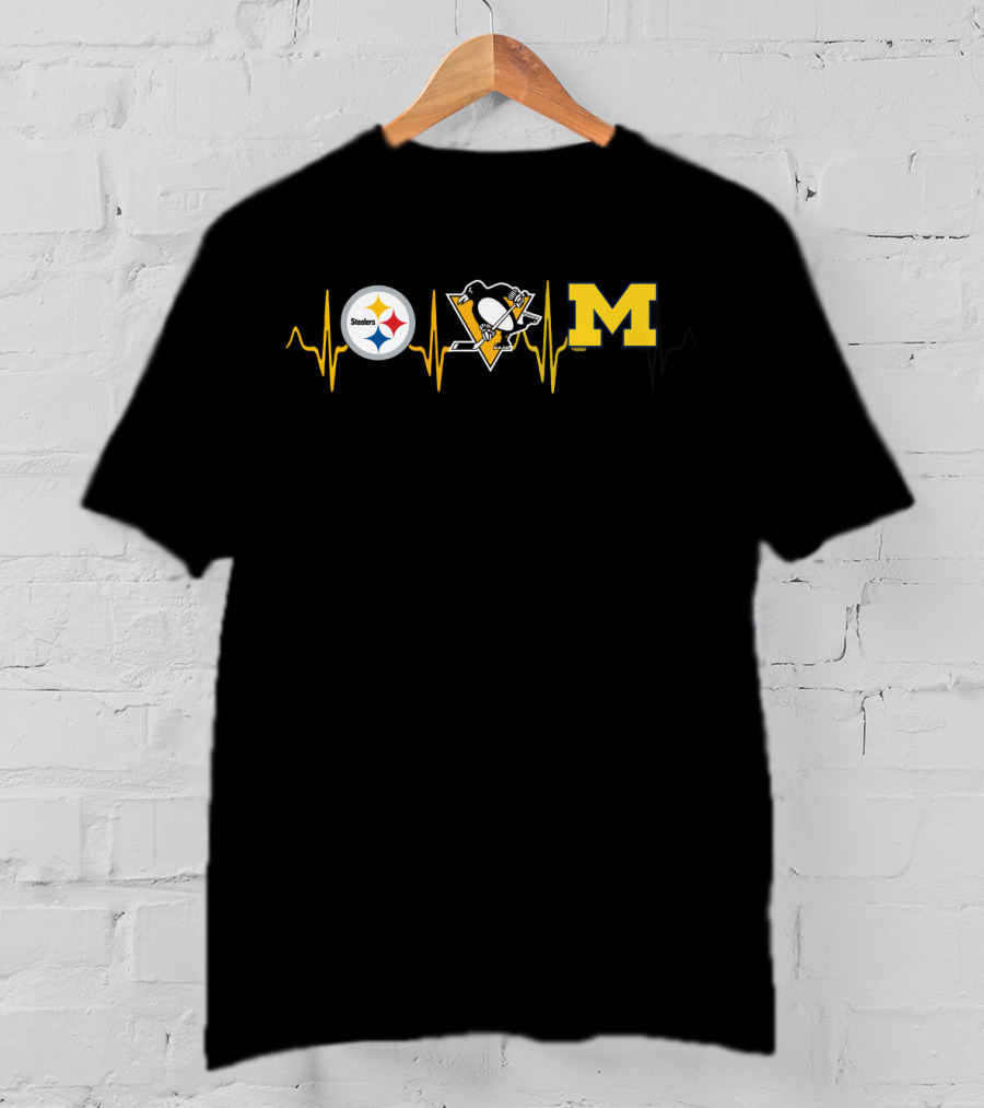 Steelers Penguins Michigan Heartbeat Fan Pride T-Shirt