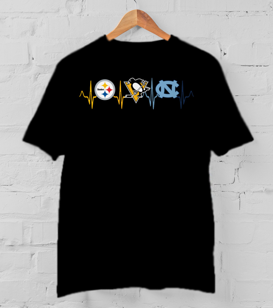 Steelers Penguins North Carolina Tar Heels Heartbeat Fan T-Shirt