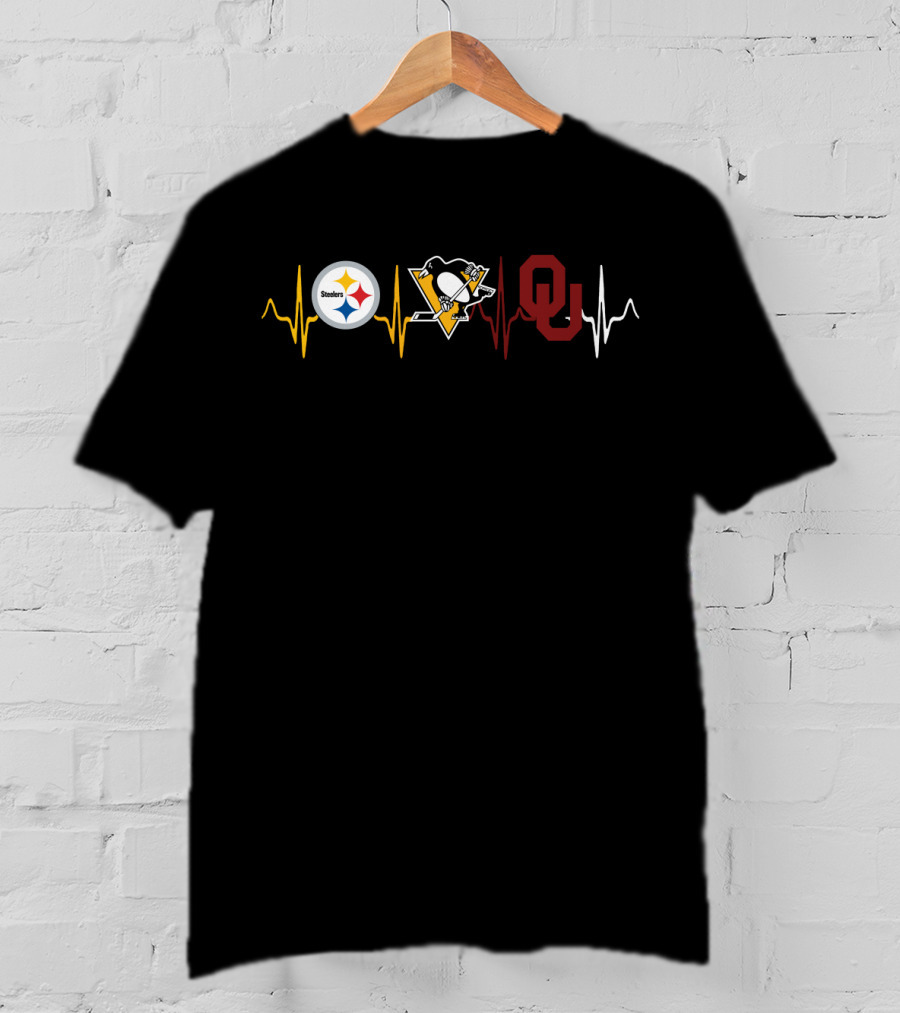 Steelers Penguins Oklahoma Heartbeat Logo Collection T-Shirt
