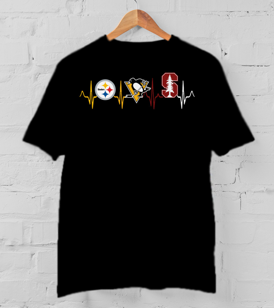 Love Pittsburgh Steelers Pittsburgh Penguins Stanford Cardinal Heartbeat T-Shirt