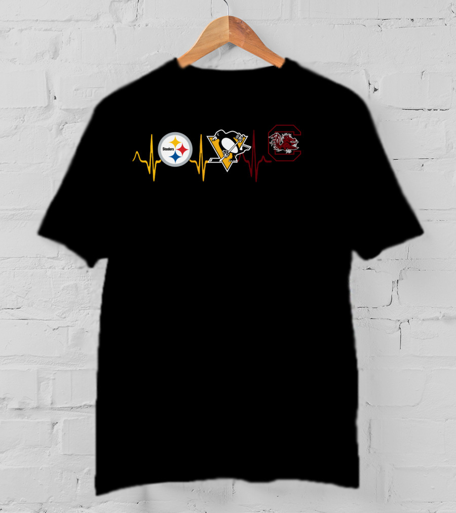 Steelers Penguins Gamecocks Heartbeat Ekg T-Shirt