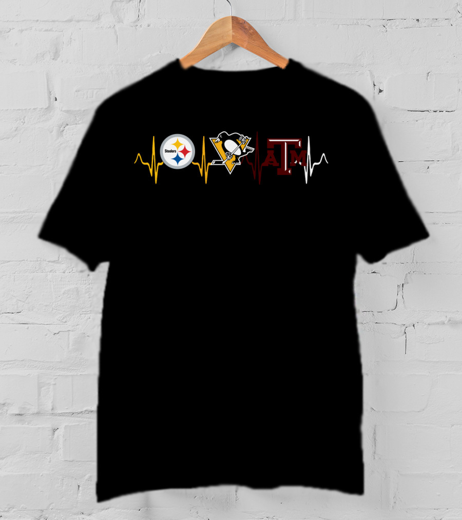 Steelers Penguins Texas A&M Love Heartbeat T-Shirt
