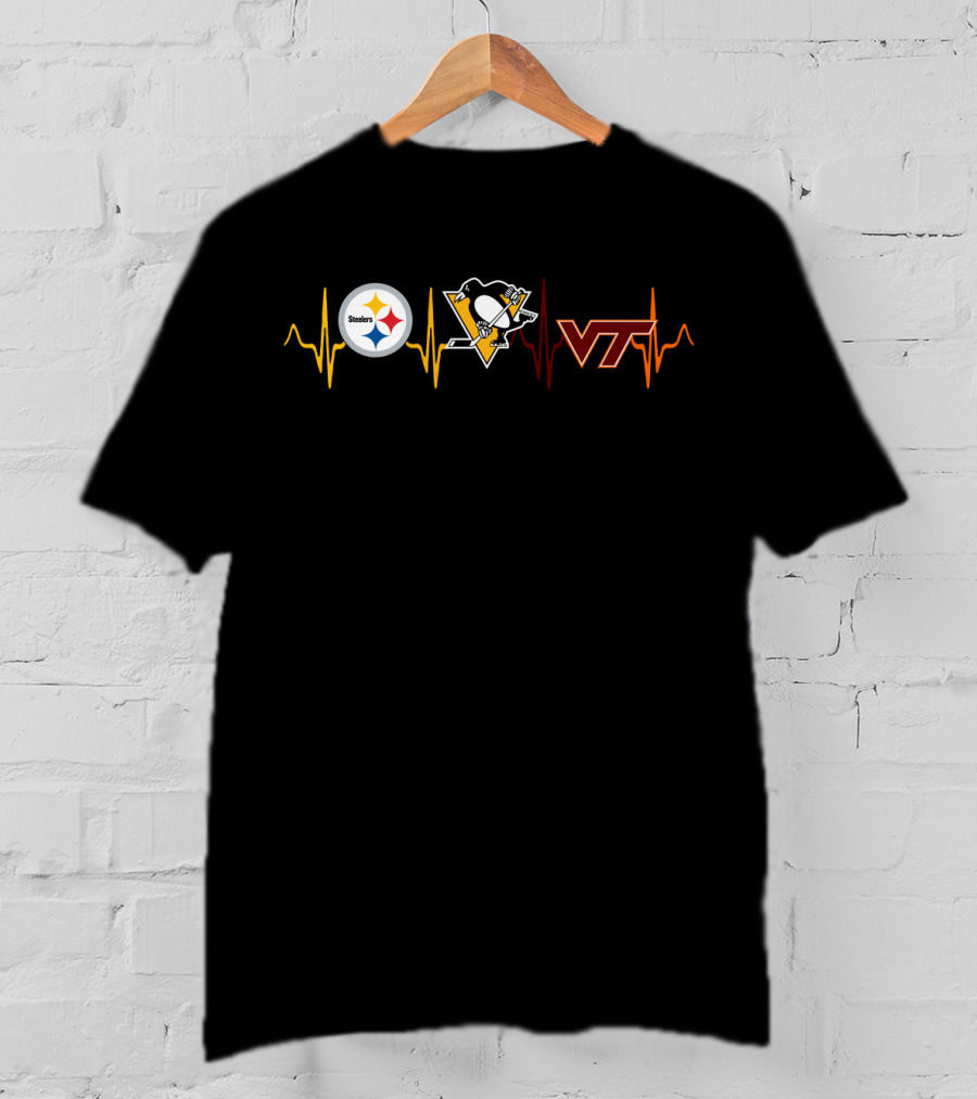 Steelers Penguins Vt Logo With Heartbeat T-Shirt