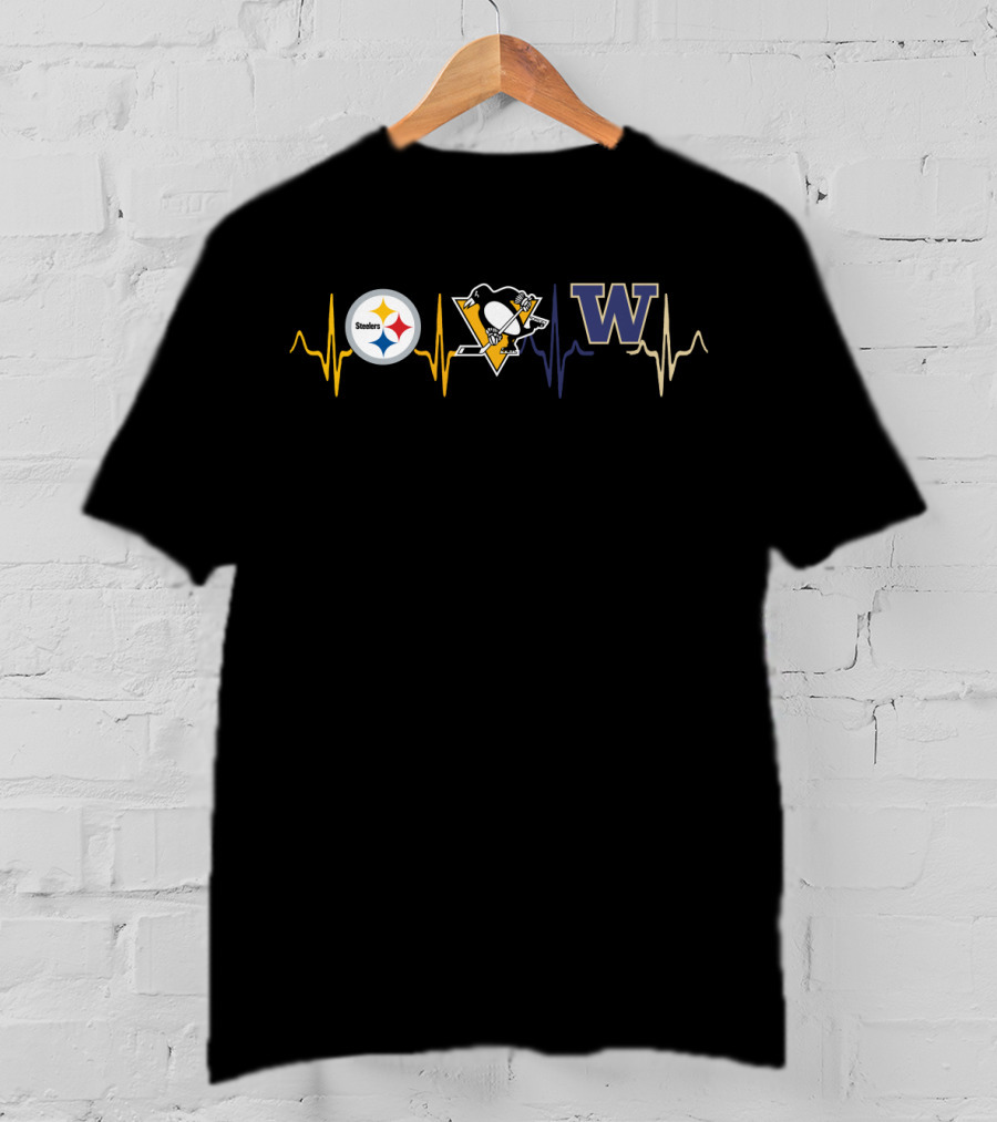 Steelers Penguins Wh Heartbeat Logos T-Shirt