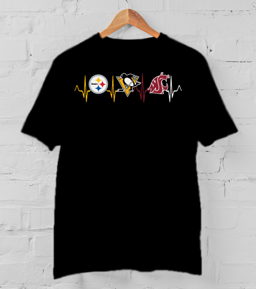 Steelers Penguins Wsc Heartbeat Logo Fan Tribute T-Shirt