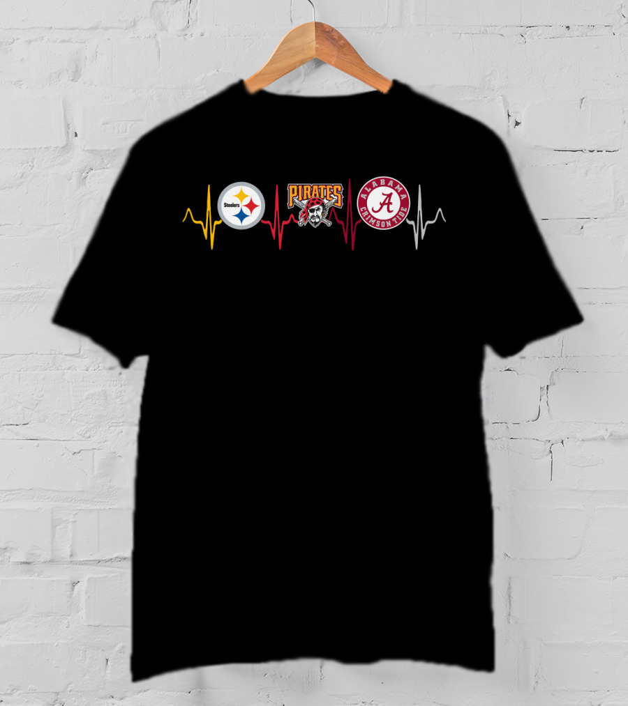 Steelers Pirates Alabama Crimson Tide Heartbeat T-Shirt