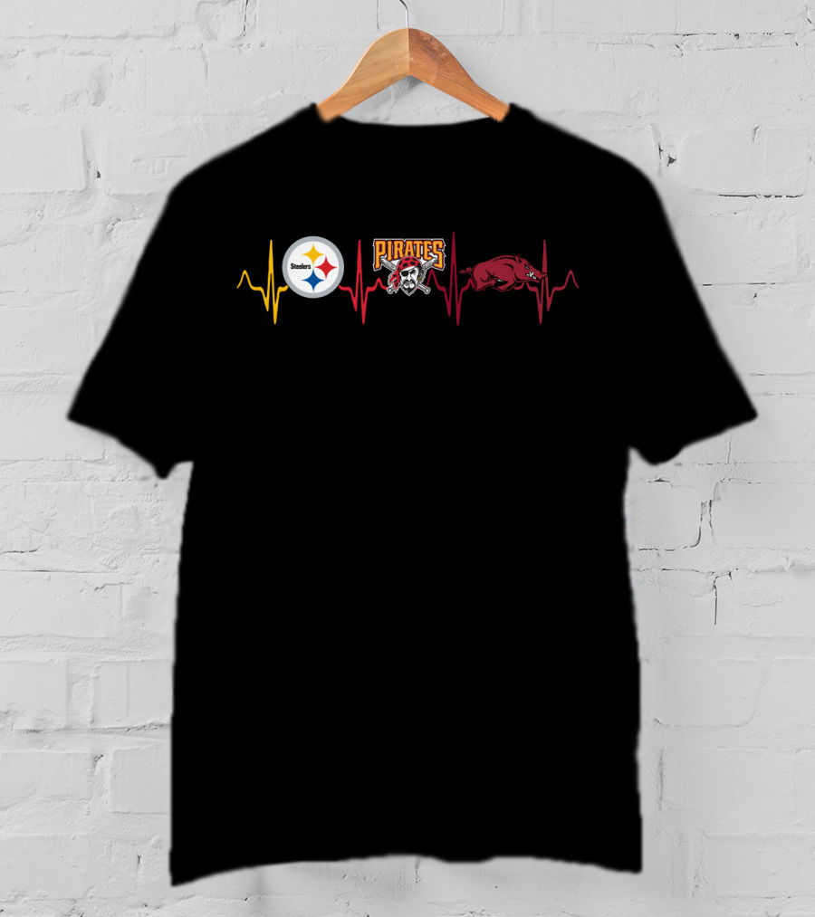 Steelers Pirates Razorbacks Heartbeat T-Shirt