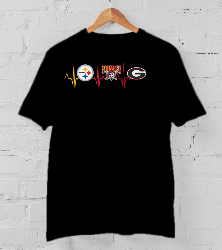 Steelers Pirates Georgia Bulldogs Heartbeat T-Shirt