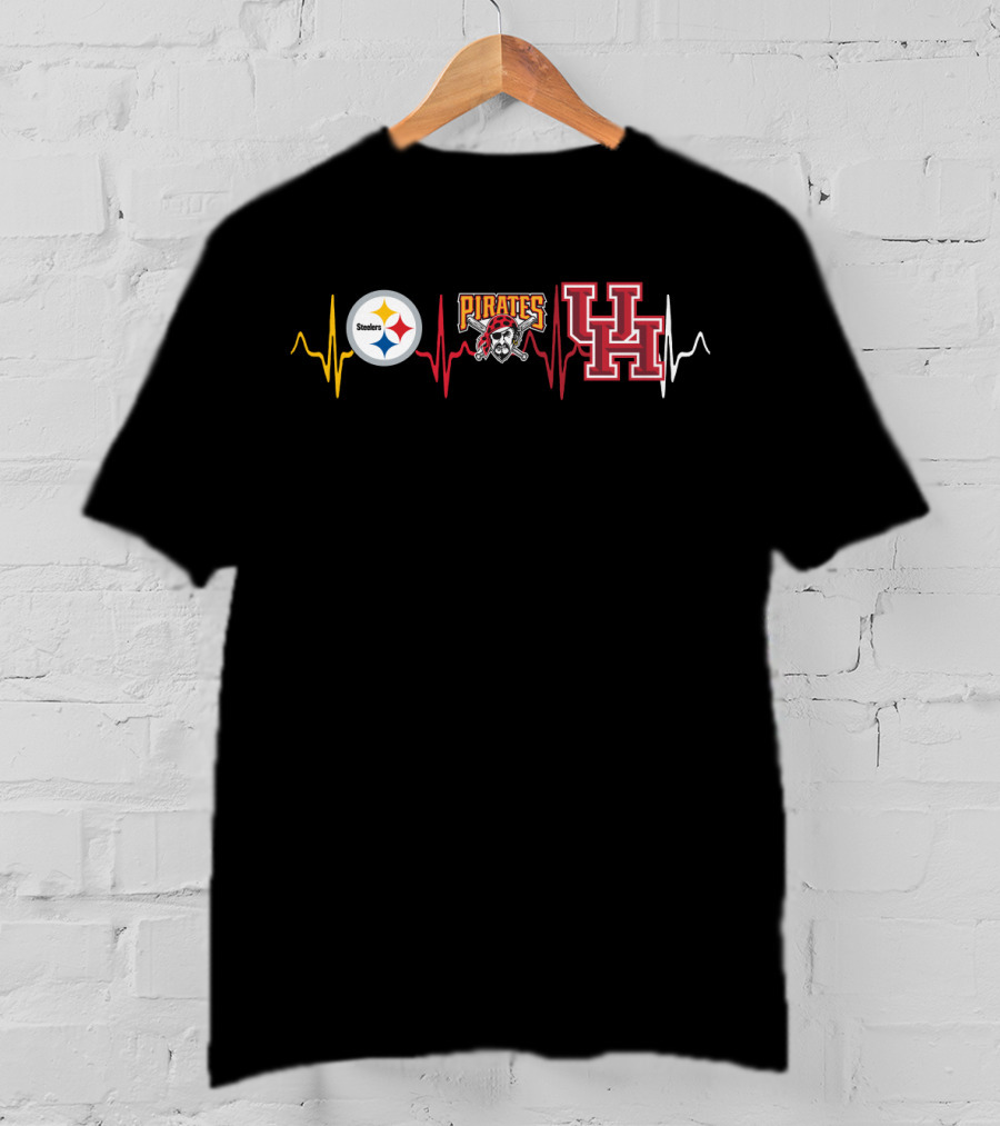 Steelers Pirates Uh Heartbeat Logo Combo T-Shirt