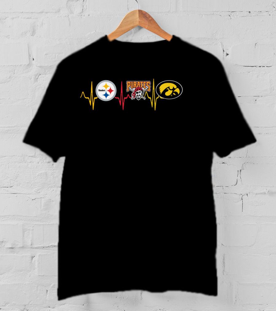 Steelers Pirates Iowa Hawkeyes Heartbeat T-Shirt