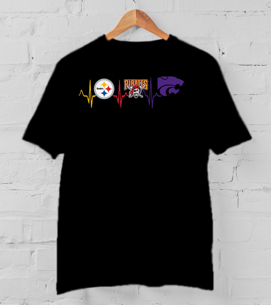 Steelers Pirates Kansas State Wildcats Heartbeat T-Shirt