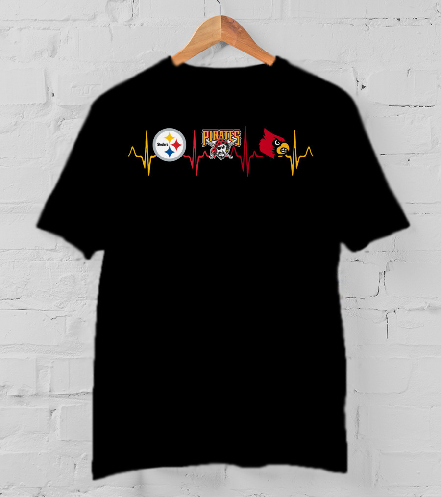 Steelers Pirates Louisville Cardinals Heartbeat T-Shirt