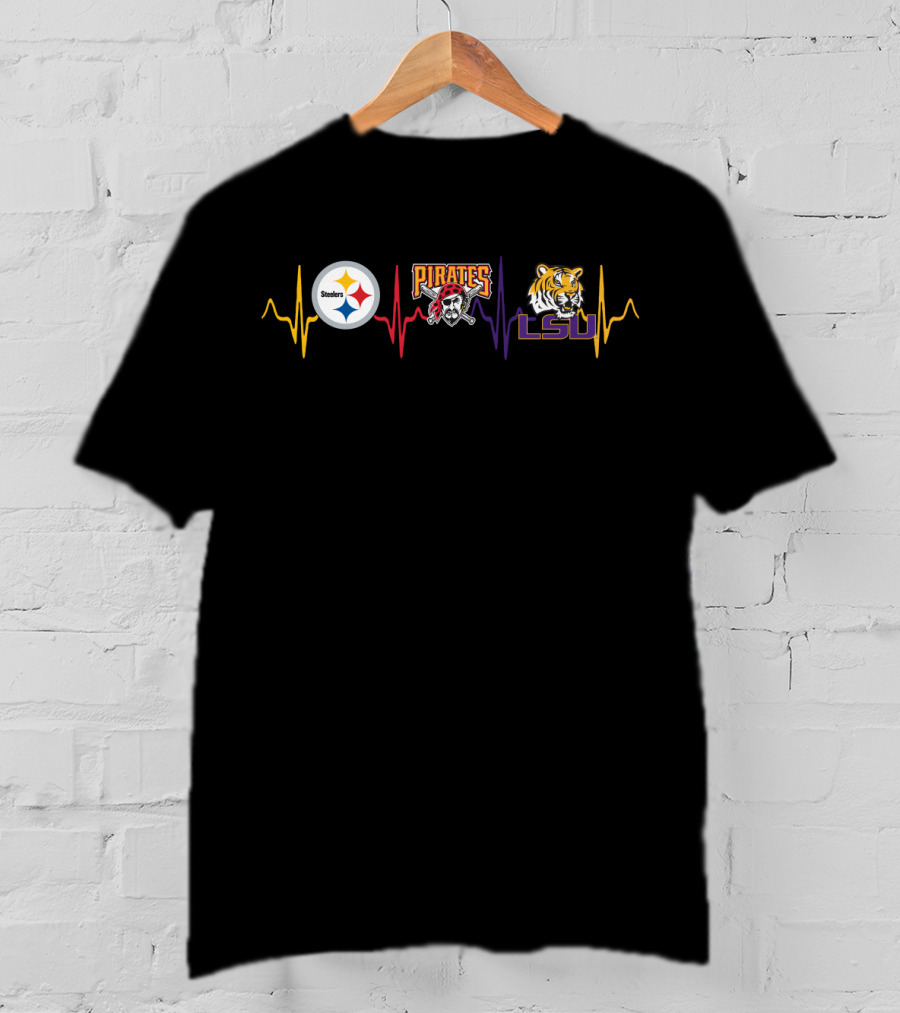 Steelers Pirates Lsu Tigers Heartbeat T-Shirt