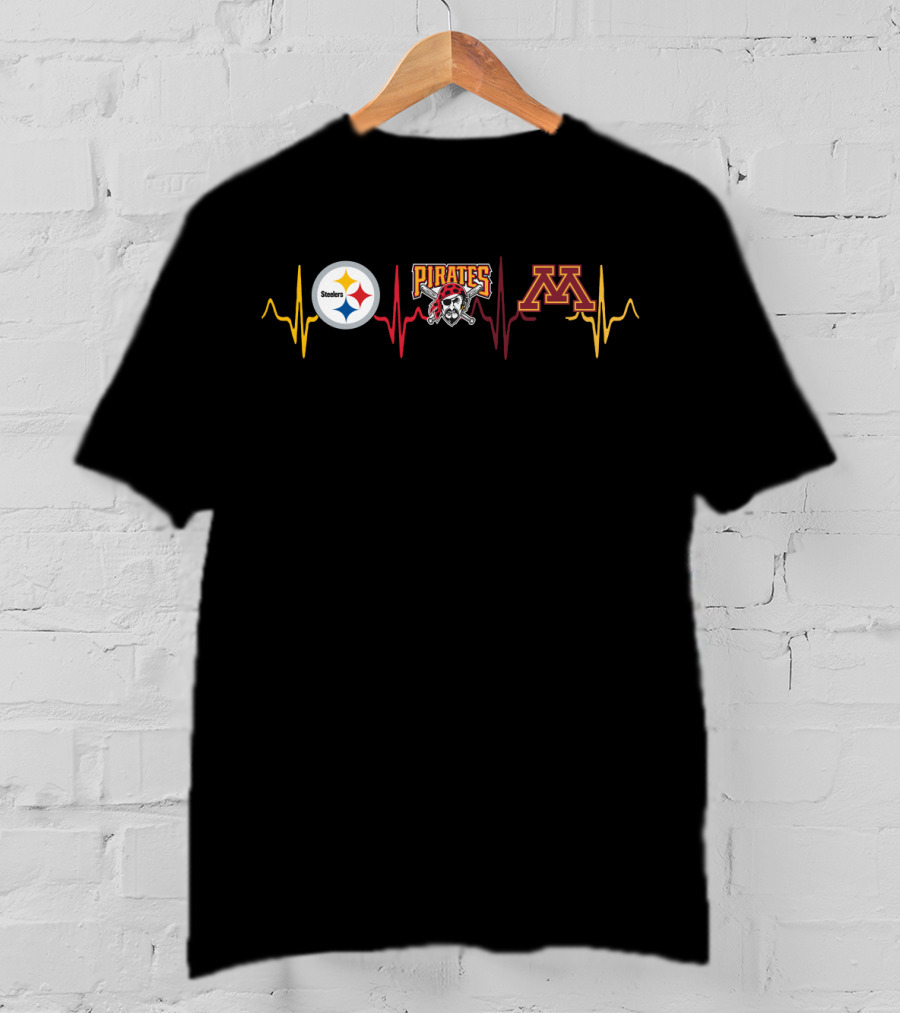 Steelers Pirates Minnesota Golden Gophers Heartbeat Logo Mashup T-Shirt
