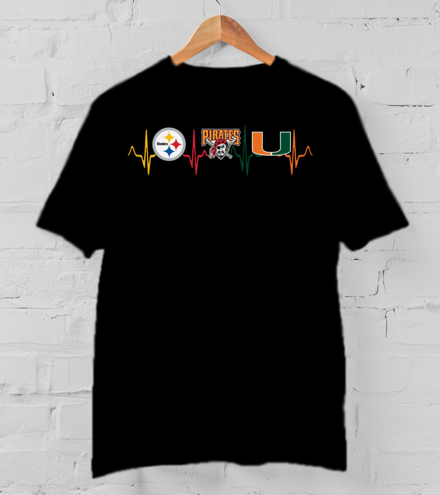 Steelers Pirates Miami Hurricanes Heartbeat T-Shirt