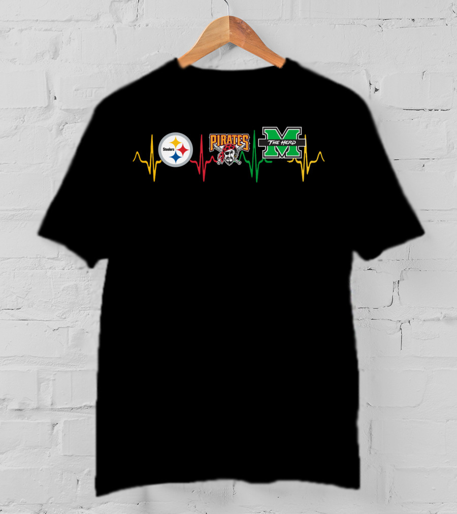 Steelers Pirates The Herd Mth Heartbeat Ekg T-Shirt
