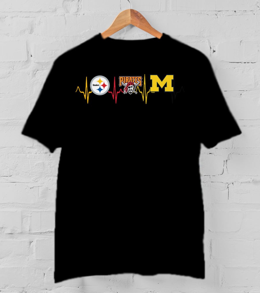 Steelers Pirates Michigan Wolverines Heartbeat Logo Fan T-Shirt