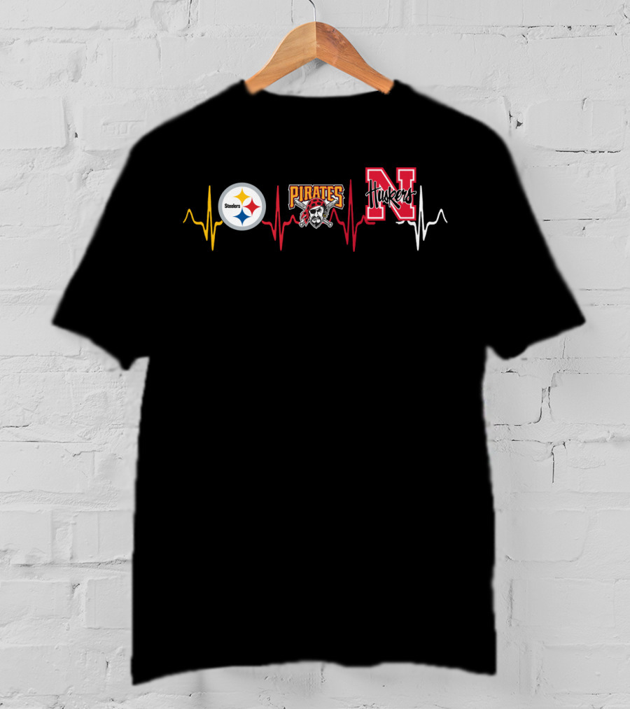 Steelers Pirates Huskers Heartbeat T-Shirt