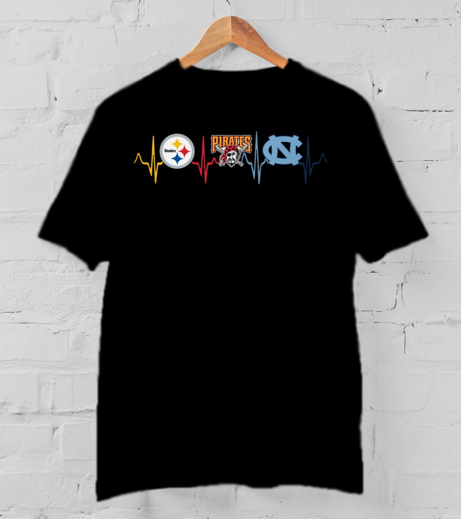 Love Steelers Pirates North Carolina Tar Heels Logos T-Shirt
