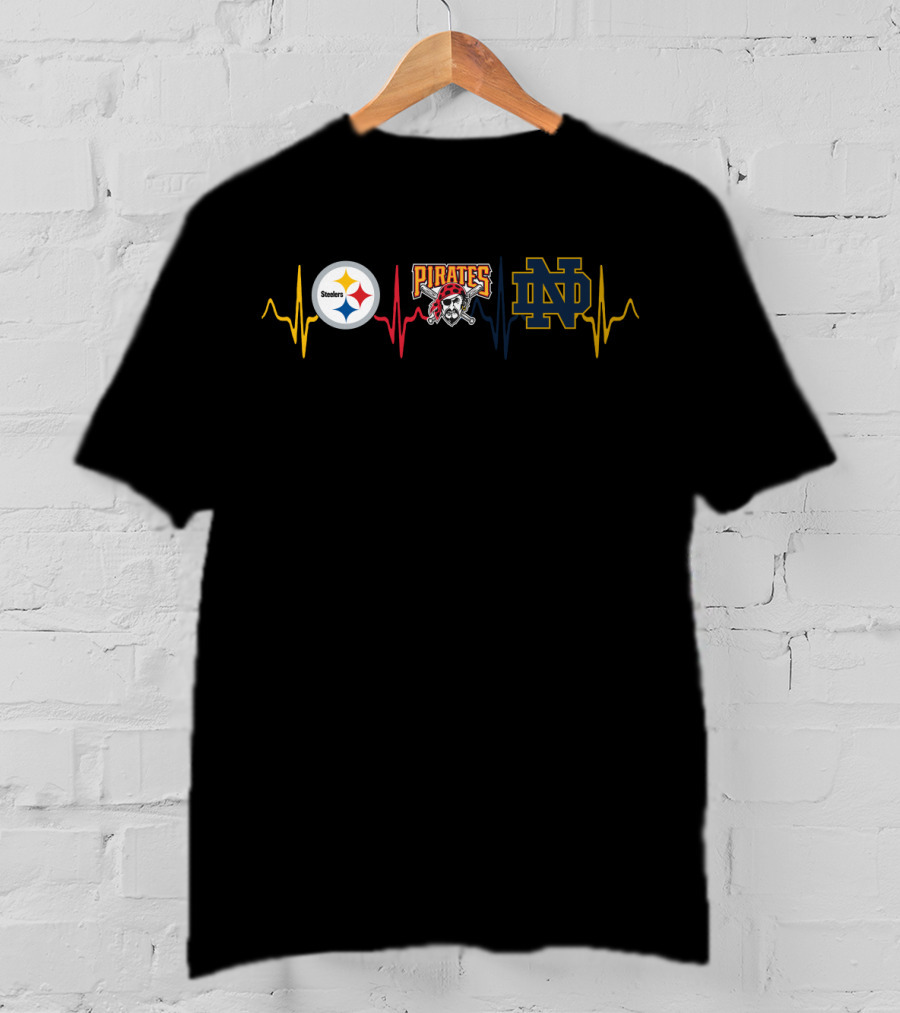 Steelers Pirates Notre Dame Fighting Irish Heartbeat T-Shirt