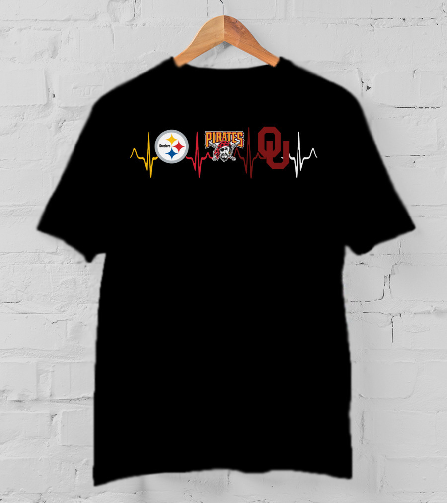 Steelers Pirates Oklahoma Sooners Heartbeat T-Shirt