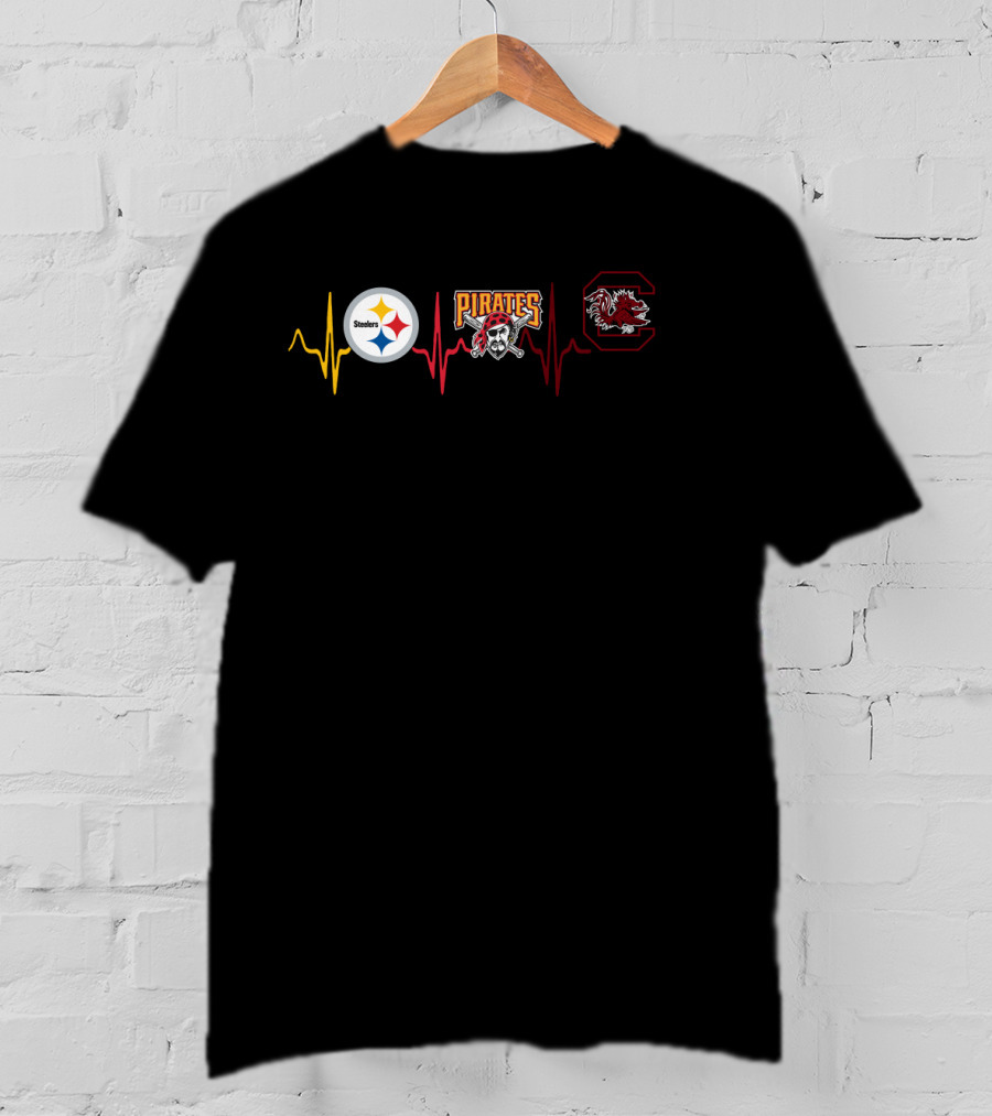 Steelers Pirates South Carolina Gamecocks Heartbeat T-Shirt