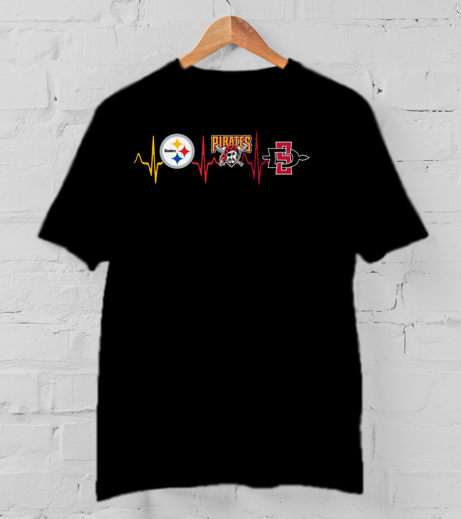 Love Pittsburgh Steelers Pirates Sdsu Heartbeat T-Shirt