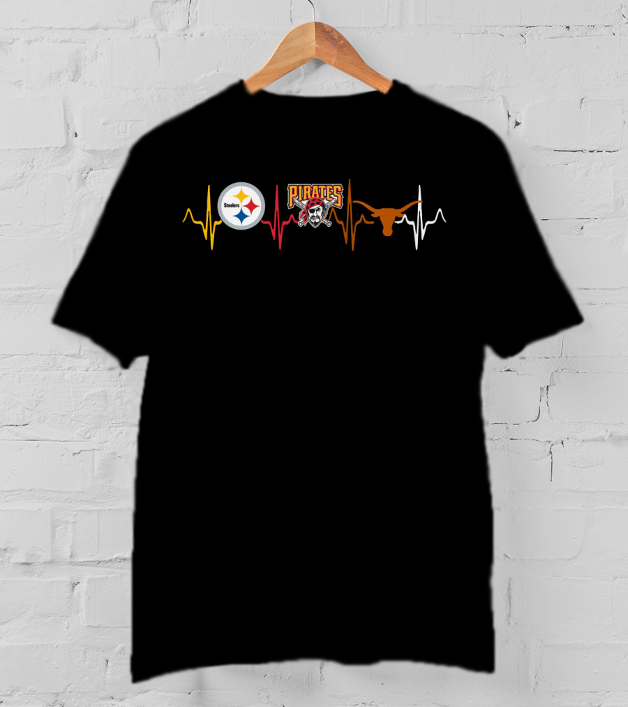 Steelers Pirates Longhorns Heartbeat T-Shirt