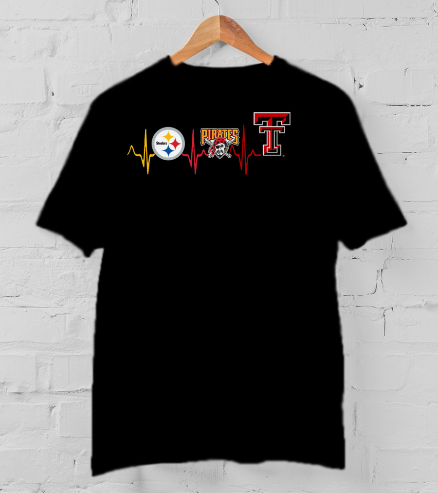 Love Steelers Pirates Texas Tech Red Raiders Heartbeat T-Shirt