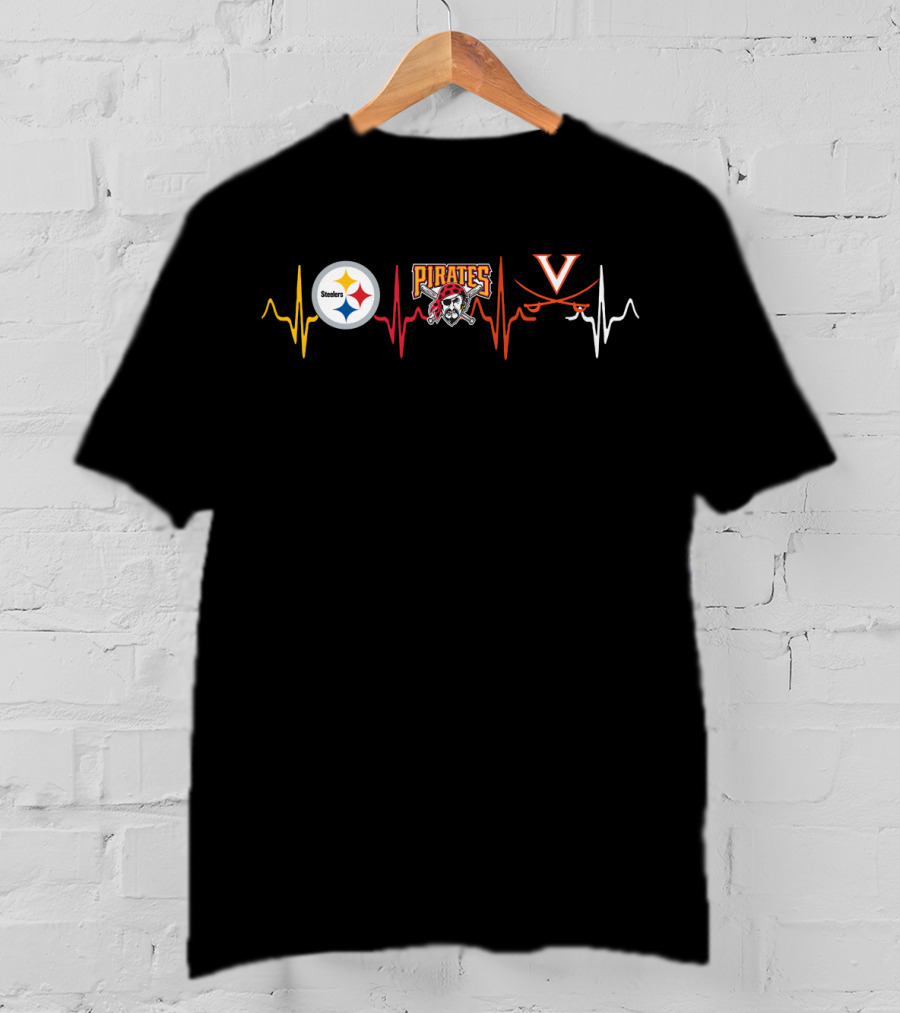Steelers Pirates Virginia Cavaliers Heartbeat T-Shirt