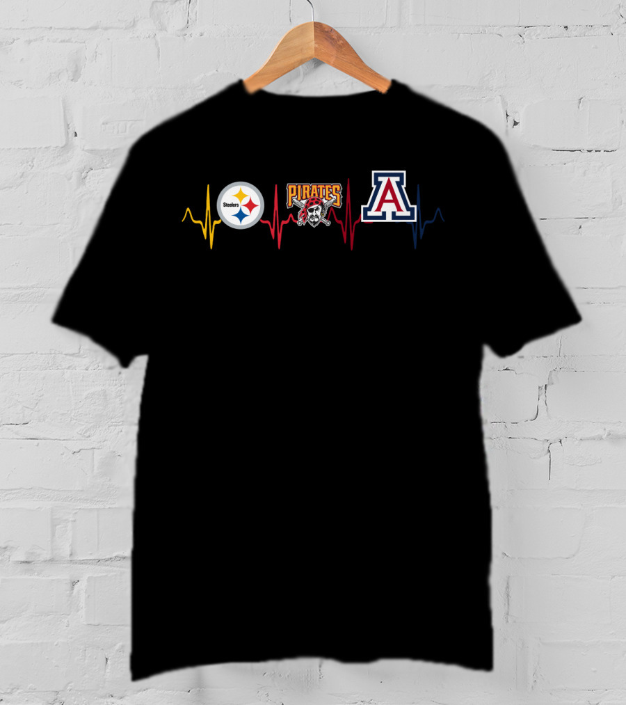 Steelers Pirates Arizona Wildcats Heartbeat T-Shirt