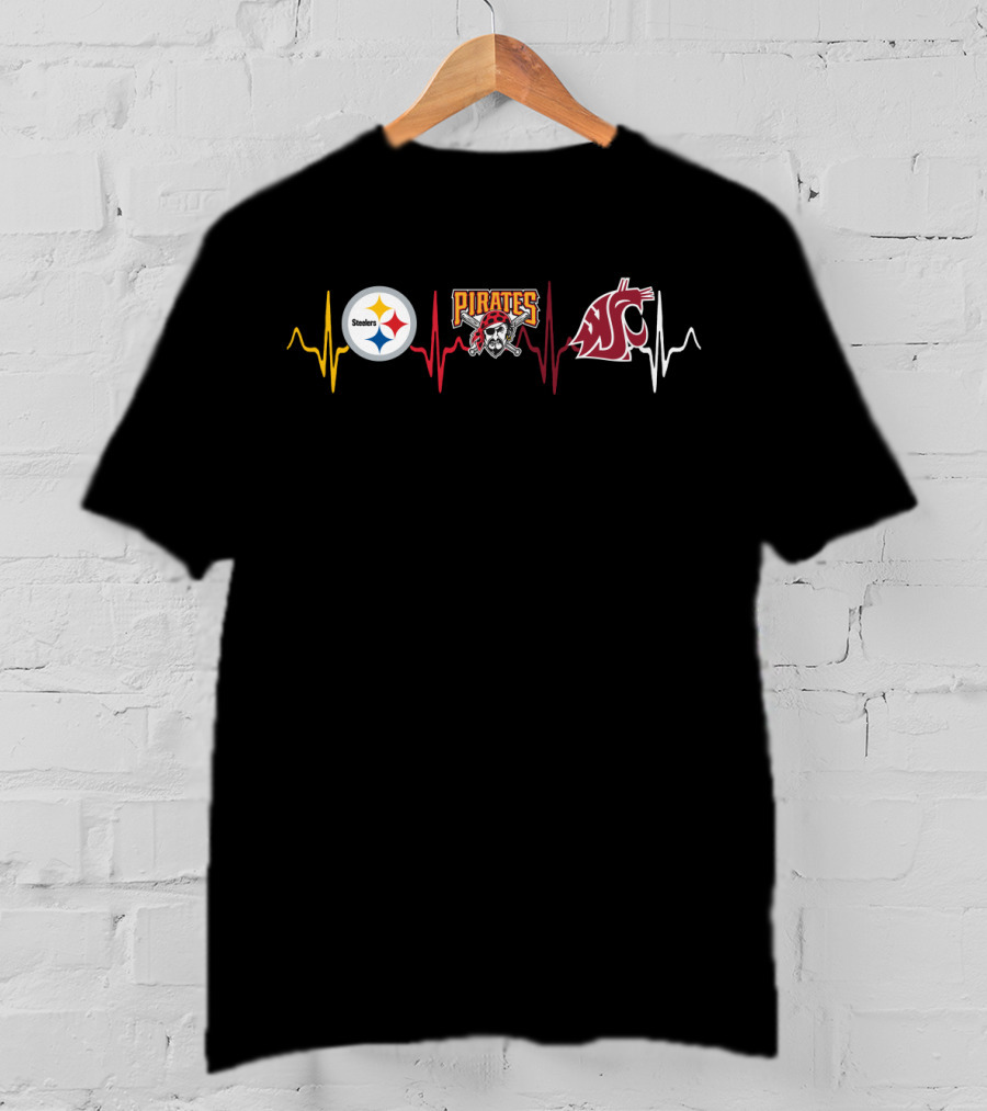 Love Steelers Pirates With Wsc Heartbeat Theme T-Shirt