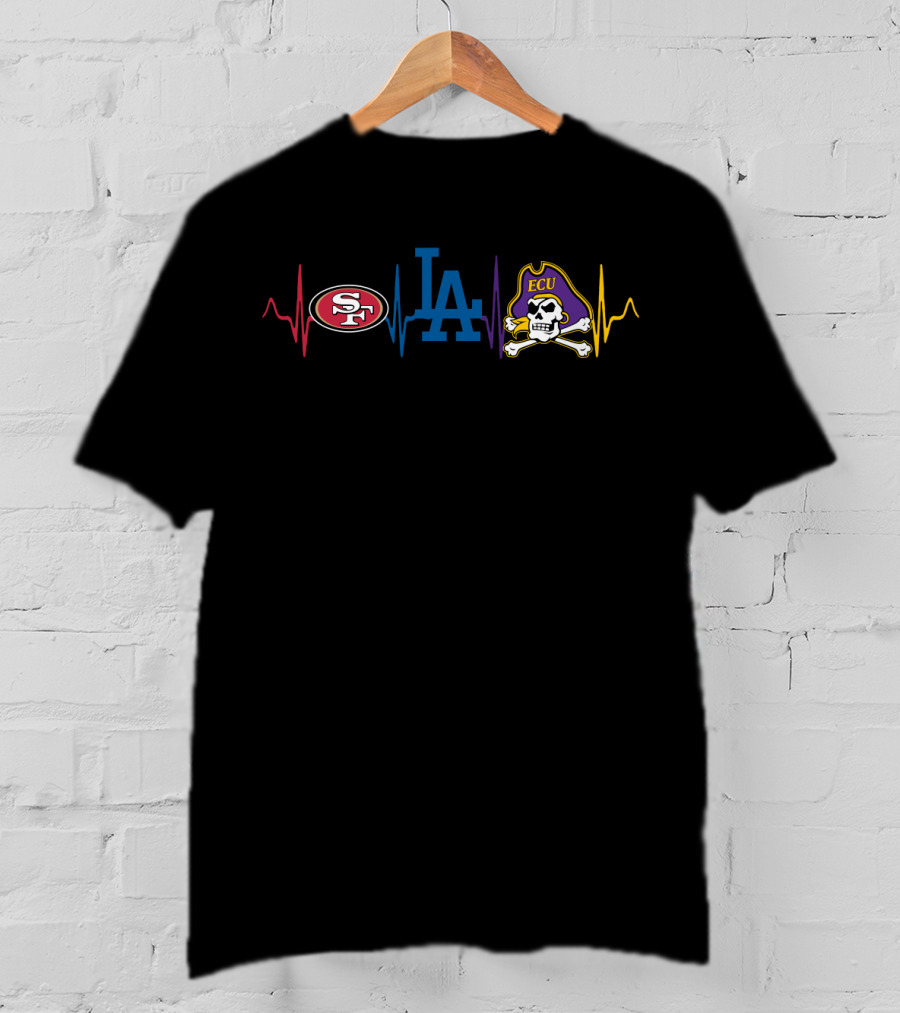 49ers Dodgers Ecu Pirates Heartbeat T-Shirt