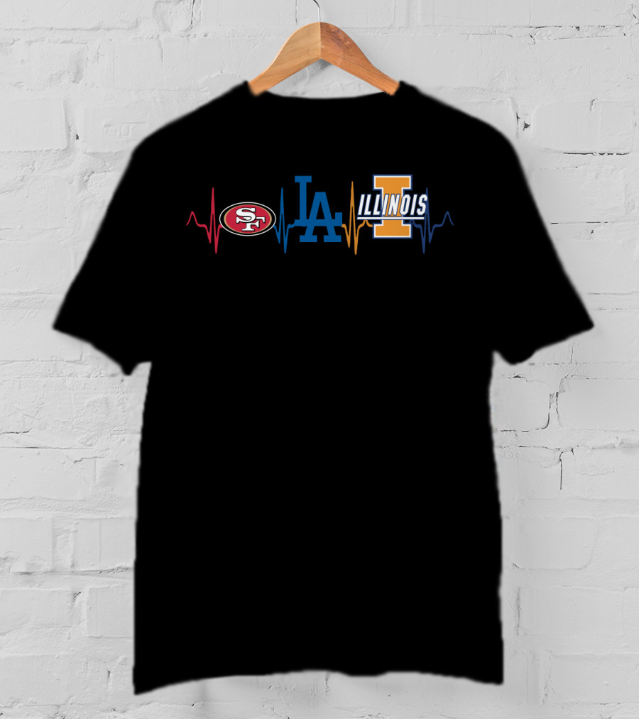 Love 49ers Dodgers Illinois Fi Heartbeat T-Shirt