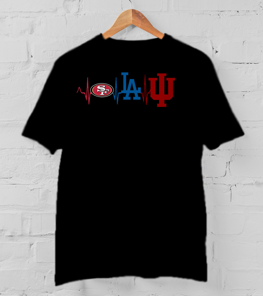 Love 49ers Dodgers Indiana Hoosiers Heartbeat 49ers La Iu T-Shirt