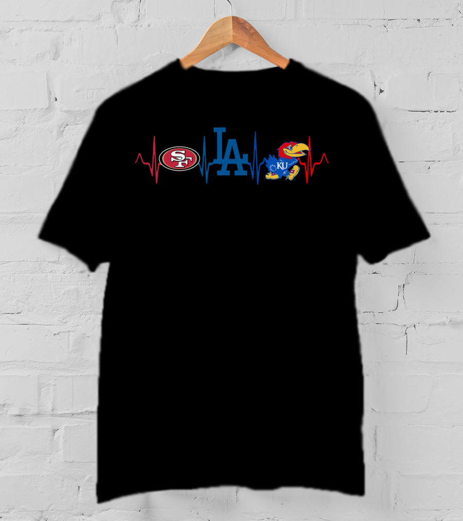 49ers Dodgers Ku Jayhawks Heartbeat T-Shirt