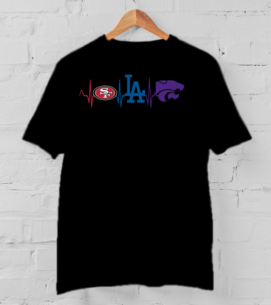 Love 49ers La Dodgers Ksu Wildcats Heartbeat T-Shirt