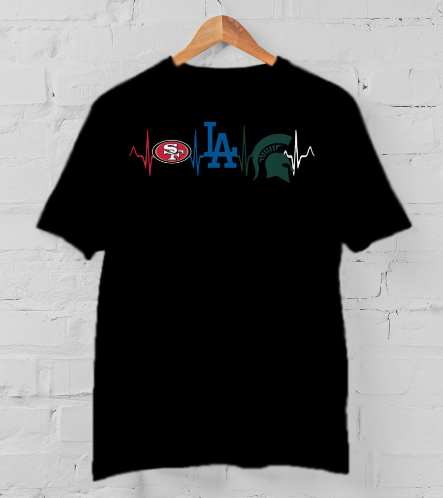 Love 49ers Dodgers Spartans Heartbeat T-Shirt