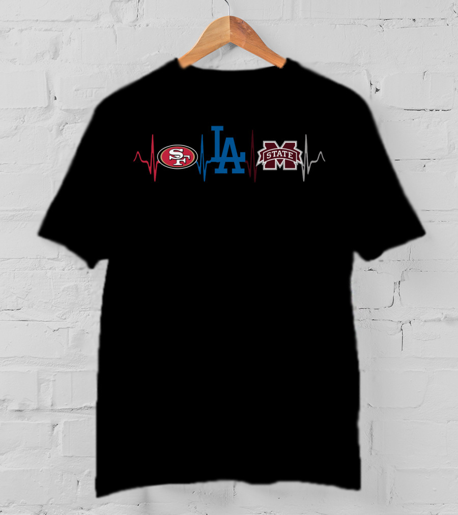 Love 49ers Dodgers Msu Heartbeat T-Shirt