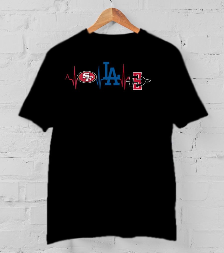 Love 49ers La Dodgers Sdsu Aztecs Heartbeat T-Shirt
