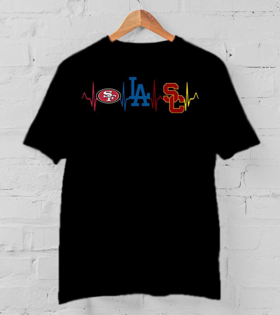 San Francisco 49ers Los Angeles Dodgers Usc Trojans Heartbeat T-Shirt