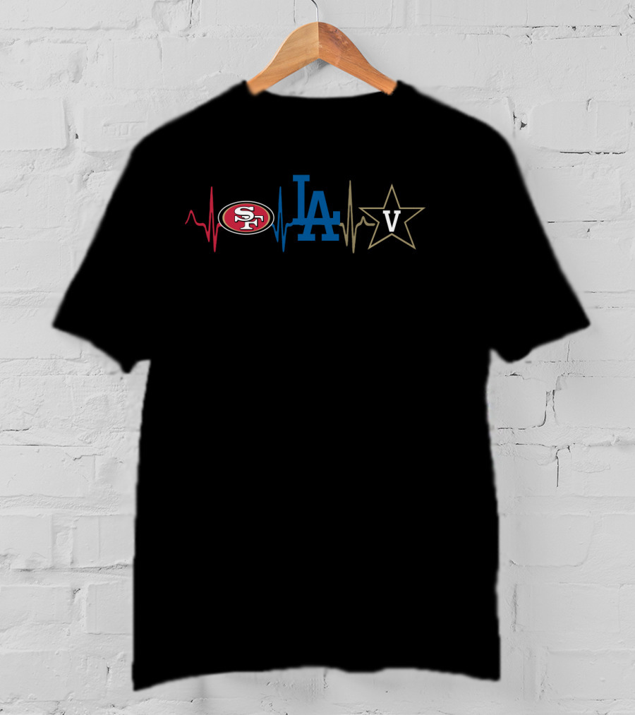 49ers Dodgers Vanderbilt Heartbeat Logo Combination T-Shirt