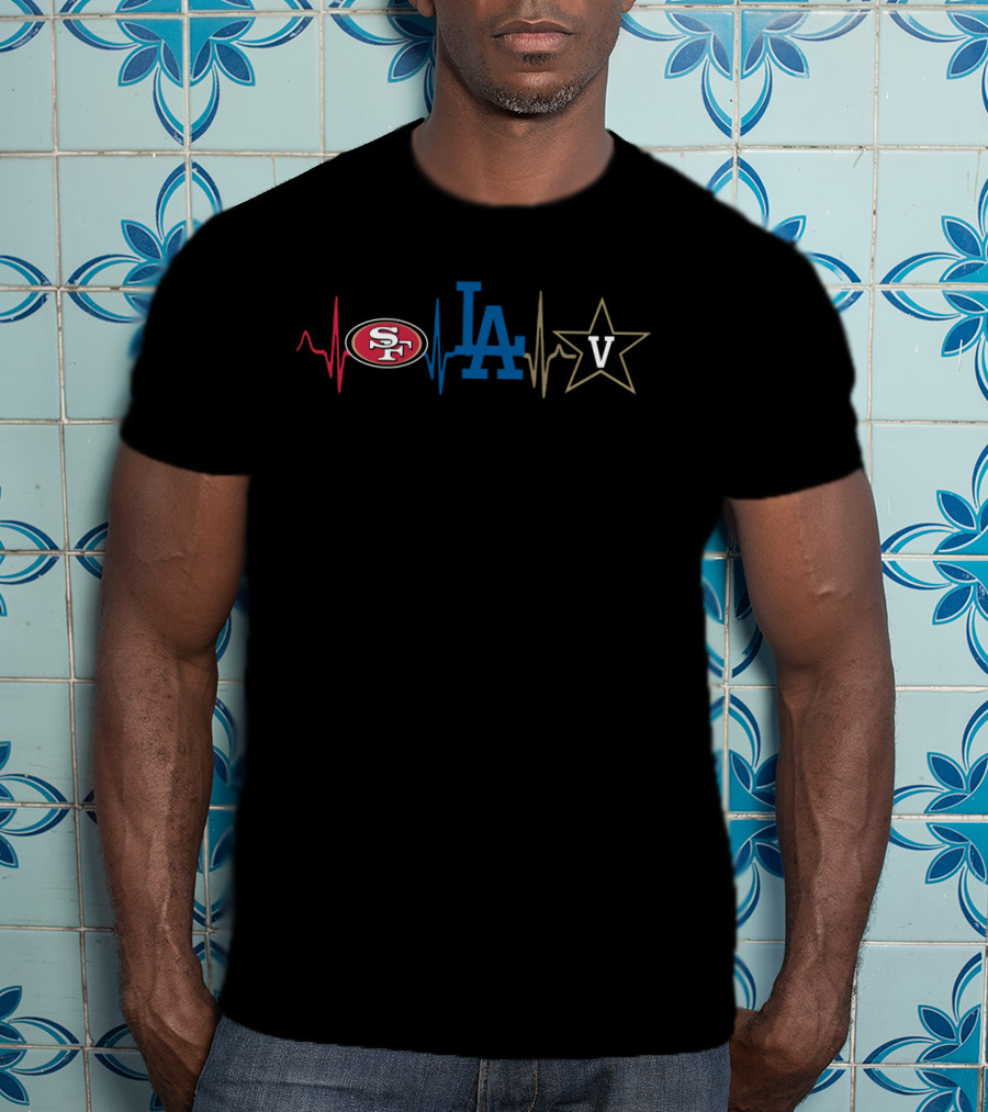 49ers Dodgers Vanderbilt Heartbeat Logo Combination T-Shirt