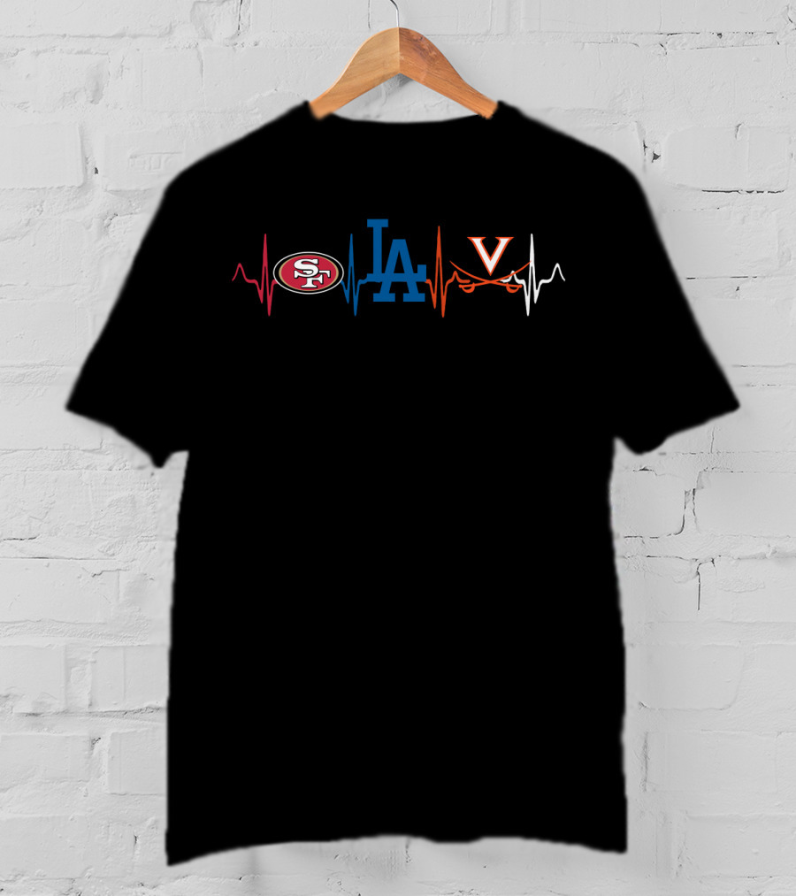 49ers And Dodgers Heartbeat With Virginia Cavaliers T-Shirt